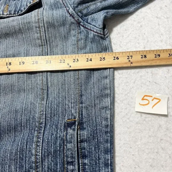 GB Black Label Men's Large Denim Jean Jacket Light Blue Distressed Metal Buttons - Picture 7 of 12